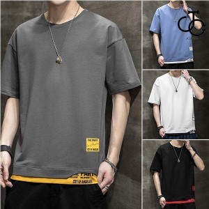 Tシャツ 無地 メンズ 半袖Tシャツ レイヤード風 クルーネックTシャツ ティーシャツ トップス 夏