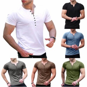 Tシャツ メンズ Vネック 半袖 ティーシャツ 無地 半袖Tシャツ 夏 カジュアルTシャツ かっこいい メンズ春物