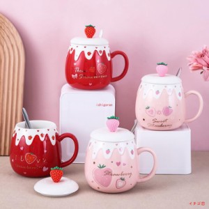 陶器マグカップ ミルクコップ コーヒーカップ 可愛い いちご お茶カップ コ ップ かわいい 350ml レディースコ ップ シ ンプル