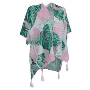 女性のビーチのカバー着物カーディガン熱帯の葉のブラウスショールトップm