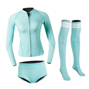 レディース ウェットスーツ ダイビングスーツ サーマルストッキング フロントジッパー 水泳用 XLサイズ ブルー