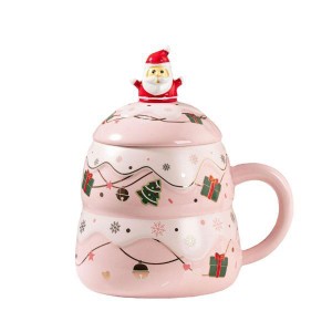 セラミック クリスマス マグカップ Creaive Painted Tea Cup for Daily Use クリスマス ラテ ピンク