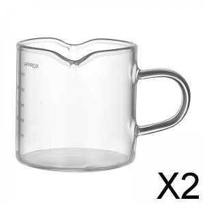 2xコーヒーグラス計量ミルクカップダブルマウスとスケールワインコーヒーオンスマグ75ml