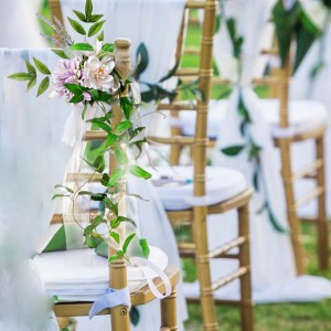 結婚式の椅子の装飾 葉とリボン付き 結婚式の背景幕 B 60cm x 15cm