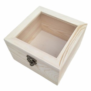 自然で明白な木箱の未塗装木製の収納ケースのガラスふた18x18x7cm