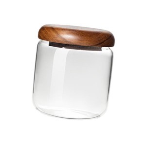 木製蓋付きガラス保存瓶 再利用可能な蜂蜜瓶 乾物用 ナッツスナック プレス蓋 380ml