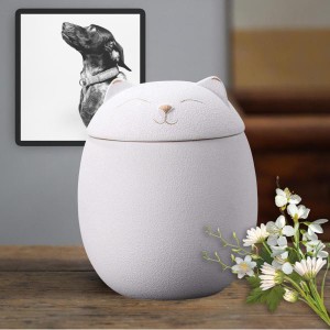セラミックキャニスター500ml灰用セラミック壷記念品猫のメモリボックスホワイト