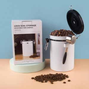 コーヒーキャニスターキッチン乾燥食品保存容器気密ホワイト1800ml
