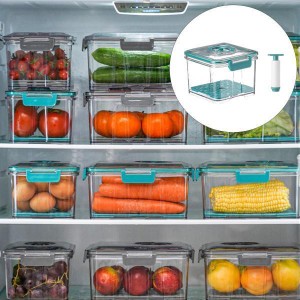 バキュームシーラー長方形オーガナイザープラスチック真空容器グリーン1.5Lの食品貯蔵