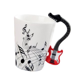 音符デザインセラミックドリンク茶マグカップエレキギター赤自由