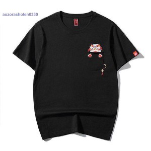 和柄刺繍 メンズ 半袖Tシャツ 刺繍 オシャレ 刺繍ライオン 刺繍半袖Tシャツ メンズ 半袖Tシャツ 春夏 夏服 サマー ジュニア ファッション