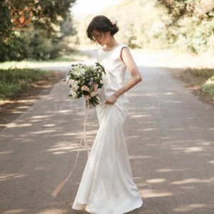 ウエディング ドレス ウェディングドレス ノースリーブ 床付き wedding dress タイト マーメイドドレス 花嫁ドレス 二次会 前撮り 披露宴