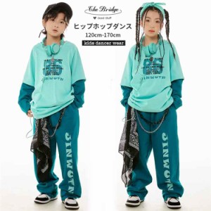 キッズダンス セットアップ hiphop 子供服 グリーン トレーナー パンツ 男の子 女の子 キッズ おしゃれ カジュアル オーバーサイズ 子供