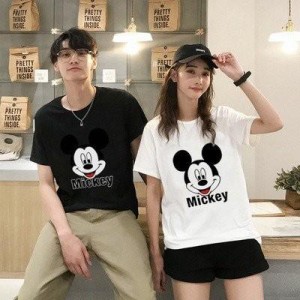 Tシャツ レディース メンズ 男女兼用 カットソー Oネック 半袖 プリントTシャツ ミッキーマウス ペアルック カップル 恋人 記念日 プレゼ