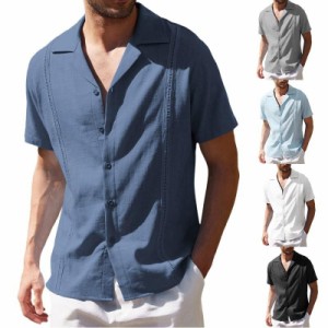 シャツ メンズ メンズシャツ 半袖シャツ メンズ オープンカラーシャツ リネンシャツ メンズ 夏服 メンズサマー