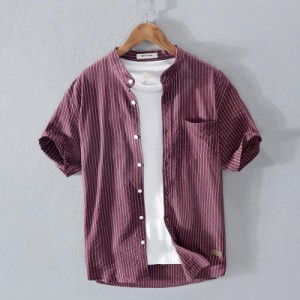 シャツ メンズ メンズシャツ 半袖シャツ メンズ シャツ バンドカラーシャツ メンズ 厚手 春服 メンズ 夏服 メンズ