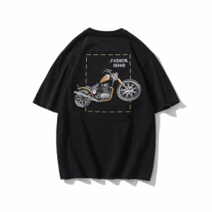 tシャツ メンズ 半袖 綿t バイク刺繍 オシャレ 半袖t メンズ カットソー 綿生地 吸汗 トップス 夏 丸首 ホワイトt 黒