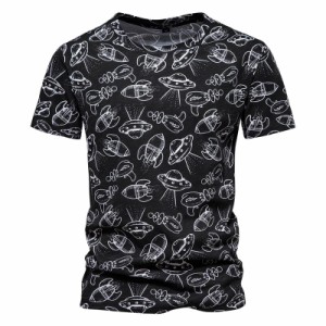 tシャツ メンズ 半袖 メンズ 総柄 薄手 UFO オリジナル カットソー カジュアル トップス アロハシャツ クルーネック 吸汗 夏