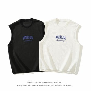 tシャツ メンズ カットソー タンクトップ メンズ 英文字 袖なし 柄物 オリジナル ストレッチ カッコイイ アメカジ ゆったり 大きいサイズ