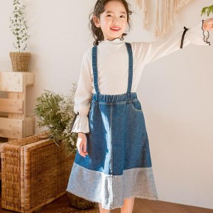韓国子供服 女の子 洋服 可愛い デニムワンピース キッズ 子ども服 キャミワンピ 綿 デニムスカート サスペンダー付きスカート オーバー