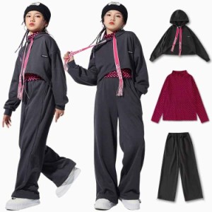 チェック柄 ピンク パーカー グレー へそ出し キッズダンス衣装 セットアップ ダンス衣装 女の子 ダンス発表会 ダンス パンツ ダンス衣装