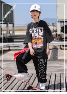 キッズダンス衣装 セットアップ 黒 衣装 ダンス キッズ tシャツ デニム 子供服 韓国風 ヒップホップ ファッション セットアップ 男の子 