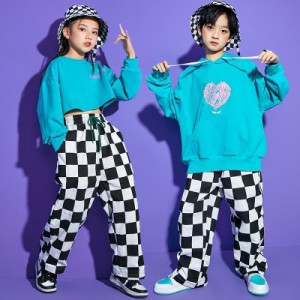 ダンス衣装 キッズ ガールズ ジャズダンス ヒップホップ HIPHOP チアガール 女の子 男の子 原宿ファッション セットアップ チェック柄 応