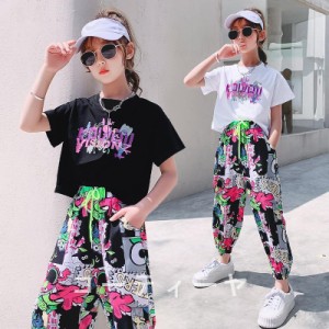 キッズダンス衣装 ヒップホップ 韓国子供服 HIPHOP ステージ衣装 応援団 ジャズダンス 女の子 セット 発表会 派手 Tシャツ 練習着 団体服