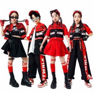 キッズダンス 衣装 ブラック 赤 レッド レーシング ジャケット スカート パンツ 子供服 女の子 男の子 子供ダンス 衣装 ヒップホップ キ
