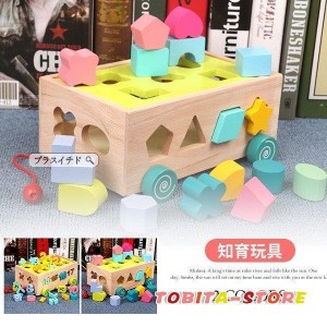 積み木 型合わせ 型はめ 引き車 木のおもちゃ モンテッソーリ 立体 色彩 感覚 知育玩具 赤ちゃん 遊び ゲーム 子ども