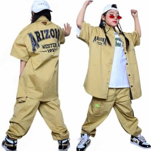 キッズダンス衣装 セットアップ カーゴ服 韓国 子供服 ヒップホップ キッズ ダンス衣装 ジャケット 半袖 パンツ ダンス カーゴパンツ キ