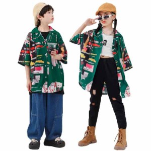 キッズダンス衣装 ゆるシャツ パンツ デニム 子供服 ヒップホップ キッズ 服 カジュアルシャツ デニムパンツ 男の子 女の子 ダンス 衣装 