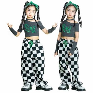 キッズダンス衣装 女の子 セットアップ 韓国 子供服 k-pop 衣装 トップス 半袖 パンツ ロング丈 jazz キッズ ダンス衣装 ヒップホップ へ