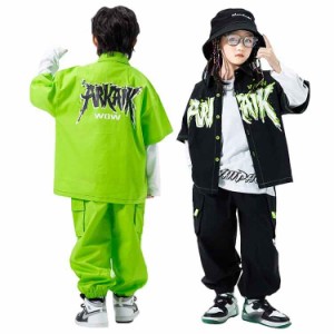 キッズダンス衣装 セットアップ k-pop 子供服 男の子 女の子 ダンス 衣装 ヒップホップ キッズ服 トップス 半袖 カーゴパンツ ズボン ダ