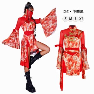 中華風 ダンス衣装 レディース セットアップ 社交ダンス衣装 ワンピース 安全パンツ付き DS 演出服 ダンス 衣装  K-POP レディース ステ