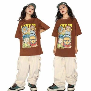 キッズダンス衣装 セットアップ チームお揃い 男の子 女の子 hiphop ダンスシャツ Ｔシャツ カーゴパンツ ピンク  レトロ イベント カジ