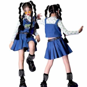 キッズ ダンス 衣装 セットアップ へそ出し スカート 長袖 ヒップホップ チアガール ガールズ 子供 韓国 HIPHOP キッズ ダンス ステージ