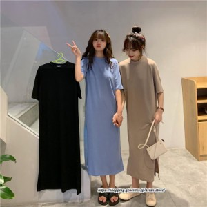 Tシャツワンピース ロングティー レディース トップス プルオーバー 半袖 夏服 部屋着 柔らか ストレート 大きいサイズ展開あり M-4XL ロ