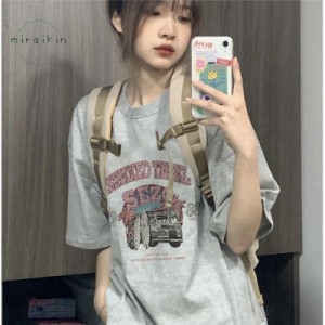 カットソー Tシャツ レディース 夏服 ドロップショルダー 大きいサイズ プリント tシャツ ミドル丈 ティーシャツ 女の子 20代 30代 40代 