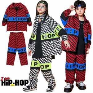 キッズ ダンス 衣装 ヒップホップ 子供服 チェック柄 男の子 女の子 韓国 黒白 赤黒 ファッション ジュニア ステージ衣装 ストリート 原