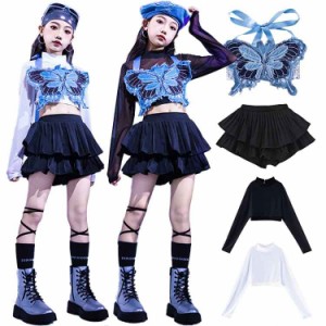 ブラック ステージ衣装 k-pop 子供服 ヒップホップ キッズダンス 衣装 セットアップ 女の子 ストリート 韓国 子供服 ダンス発表会 ヒップ