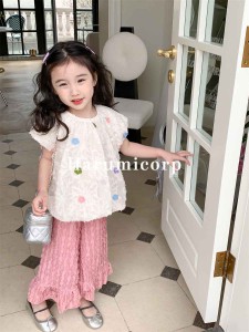 ブラウス キッズ 子供服 女の子 春夏 トップス 長半袖 シャツドット柄フリル tシャツ 韓国子供服 Tシャツ カットソー こども服 カジュア