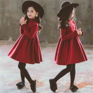 子供服 ワンピース 秋冬 長袖 キッズ 女の子 ニットワンピース 裏起毛 子供ドレス ジュニア ベビー服 カジュアル おしゃれ 可愛い 発表会