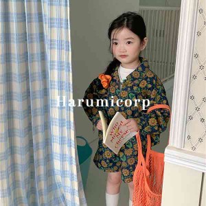 セットアップ キッズ 子供服 女の子 デニムジャケット アウター 花柄 ハーフパンツ 半ズボン 韓国子ども服 春秋 トップス おしゃれ 可愛