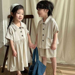 セットアップ キッズ ワンピース 女の子 男の子 子供服 兄妹 上下セット ジュニア ベビー服 シャツ 半袖 ショートパンツ 春 夏 おしゃれ 