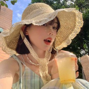 レースレースレース編みの麦わら帽子夏のコーディネートアウトドアビーチハット可愛い少女ins漁師帽