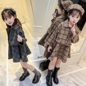 韓国子供服 キッズセットアップ 子とも3点セット 秋冬 女の子 可愛い ベレー帽 帽子贈り おしゃれ チェックセット 子とも服 結婚式 卒園