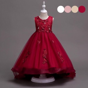 女の子 ロングドレス kids dress 子ども ジュニア ドレス レース チュール ワンピース フォーマル用 ピアノ発表会 子供ドレス 結婚式 演