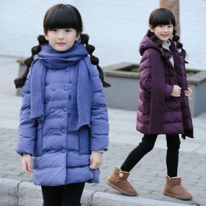 子供コート 中綿コート女の子 アウター 韓国風 秋冬 ロングルコート　マフラー付き かわいい　子供服中綿コート パーカー コートレジャー