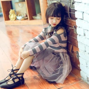 子供服 女の子 ワンピースドレス チュールワンピース 長袖 ニットワンピース ハイウエスト 秋着 ワンピース ニットドレス 韓国子供服 dre